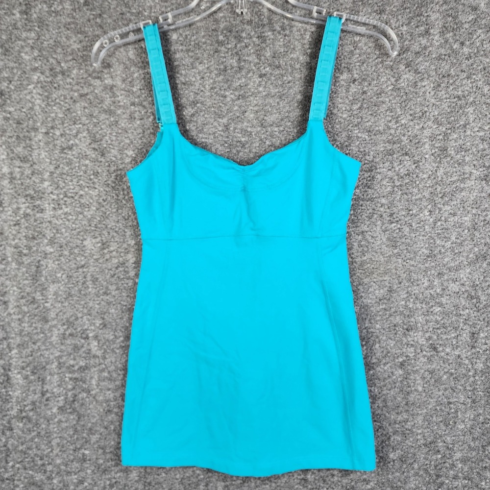 Lululemon Tank Top Womens 2 Pushing Limits Teal Blue Ruched Shelf Bra EUC